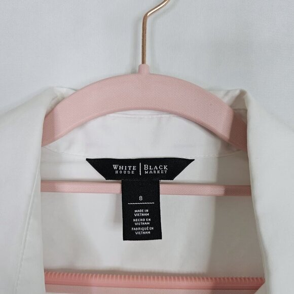 WHITE HOUSE BLACK MARKET Button Up Down Shirt WHITE w NAVY BLUE size 8 Layered - Picture 3 of 7